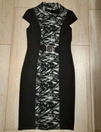 Czarna sukienka midi z klamrą, mozaika rozmiar 38