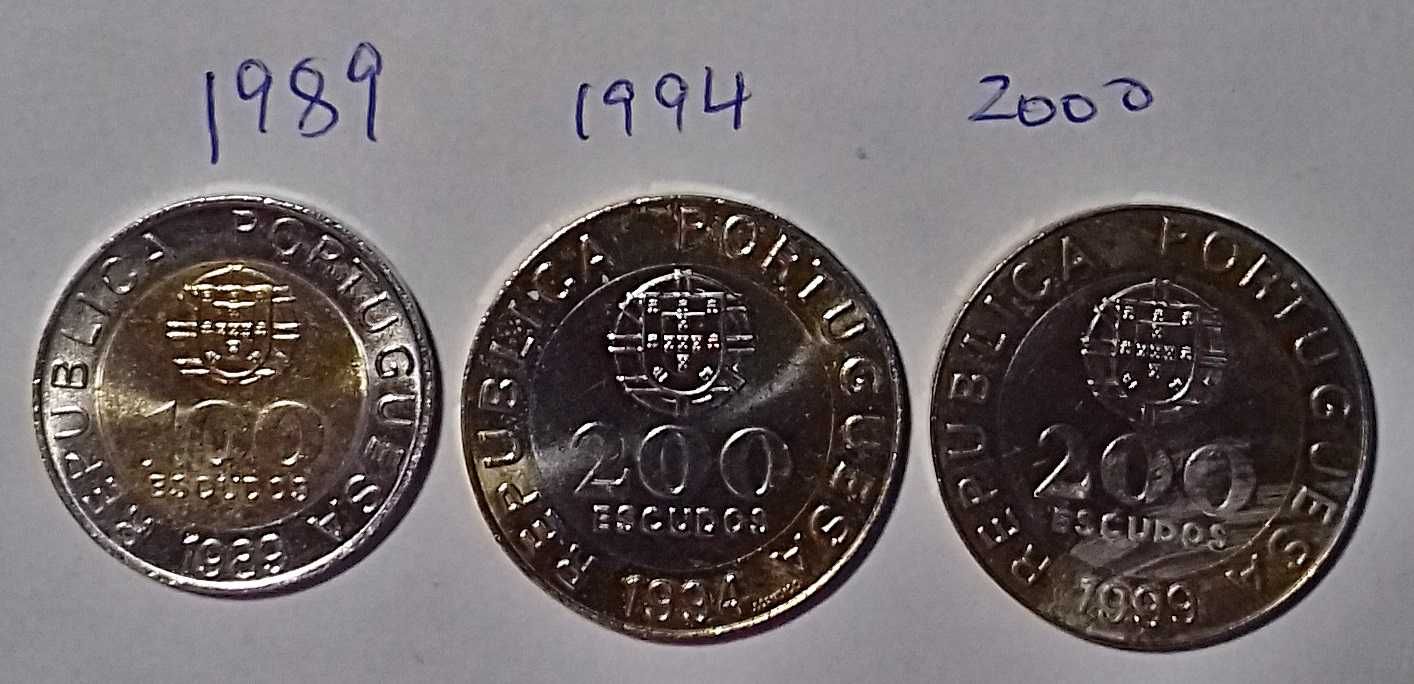 100$  200$: 3 moedas bimetálicas: Pedro Nunes, Lisboa, Garcia Horta,