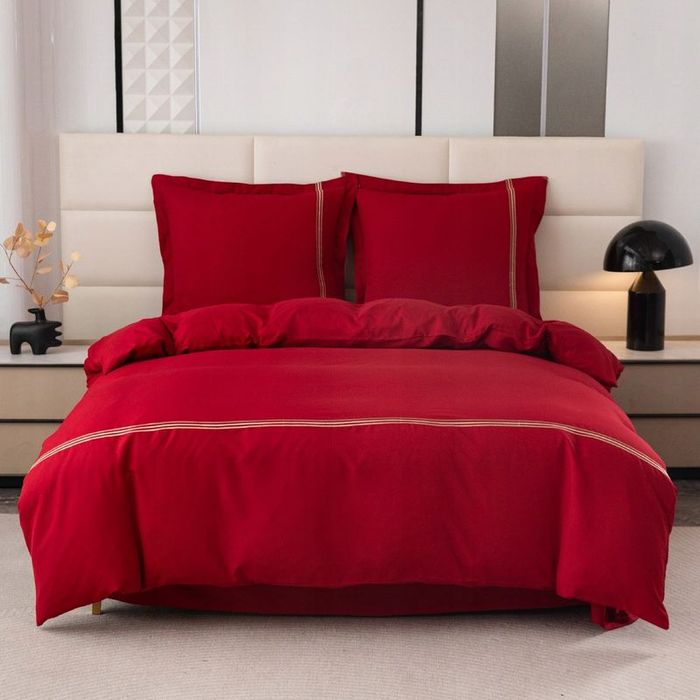 Pościel 140x200/2cz poszewki 70x80 gładka z Haftem Lumera komplet Czer