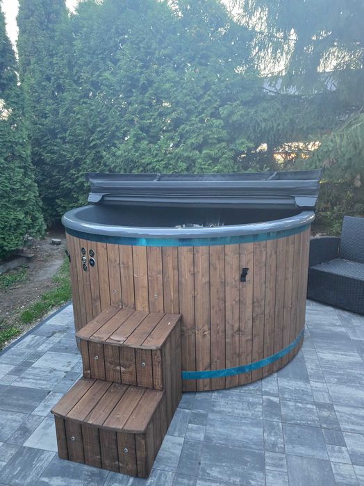 Promocja!Luksusowa Balia Jacuzzi do Ogrodu–Piec na Drewno, Masaże, LED