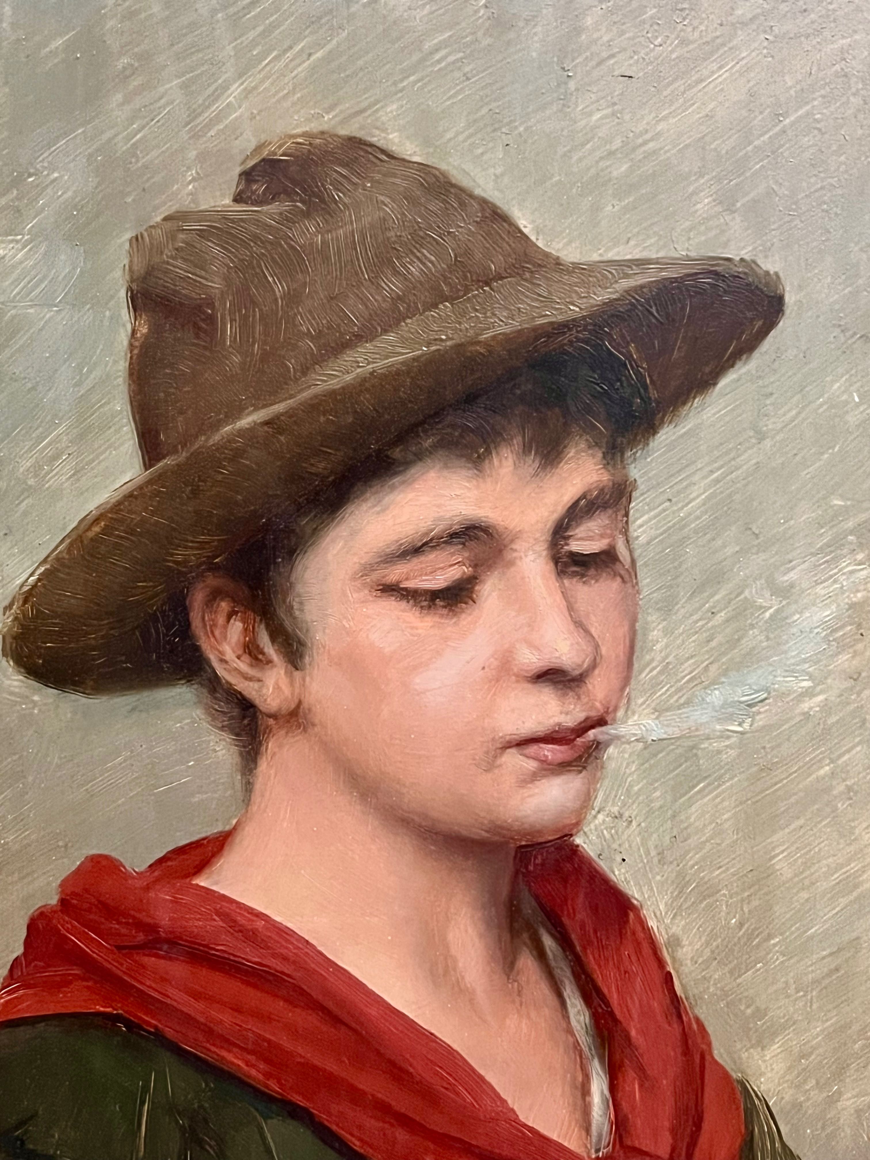Antyk stary Obraz z XIX wieku aukcyjny malarz. Portret chłopca.