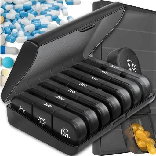 organizer na lekarstwa leki kasetka pojemnik czarny 7 dni