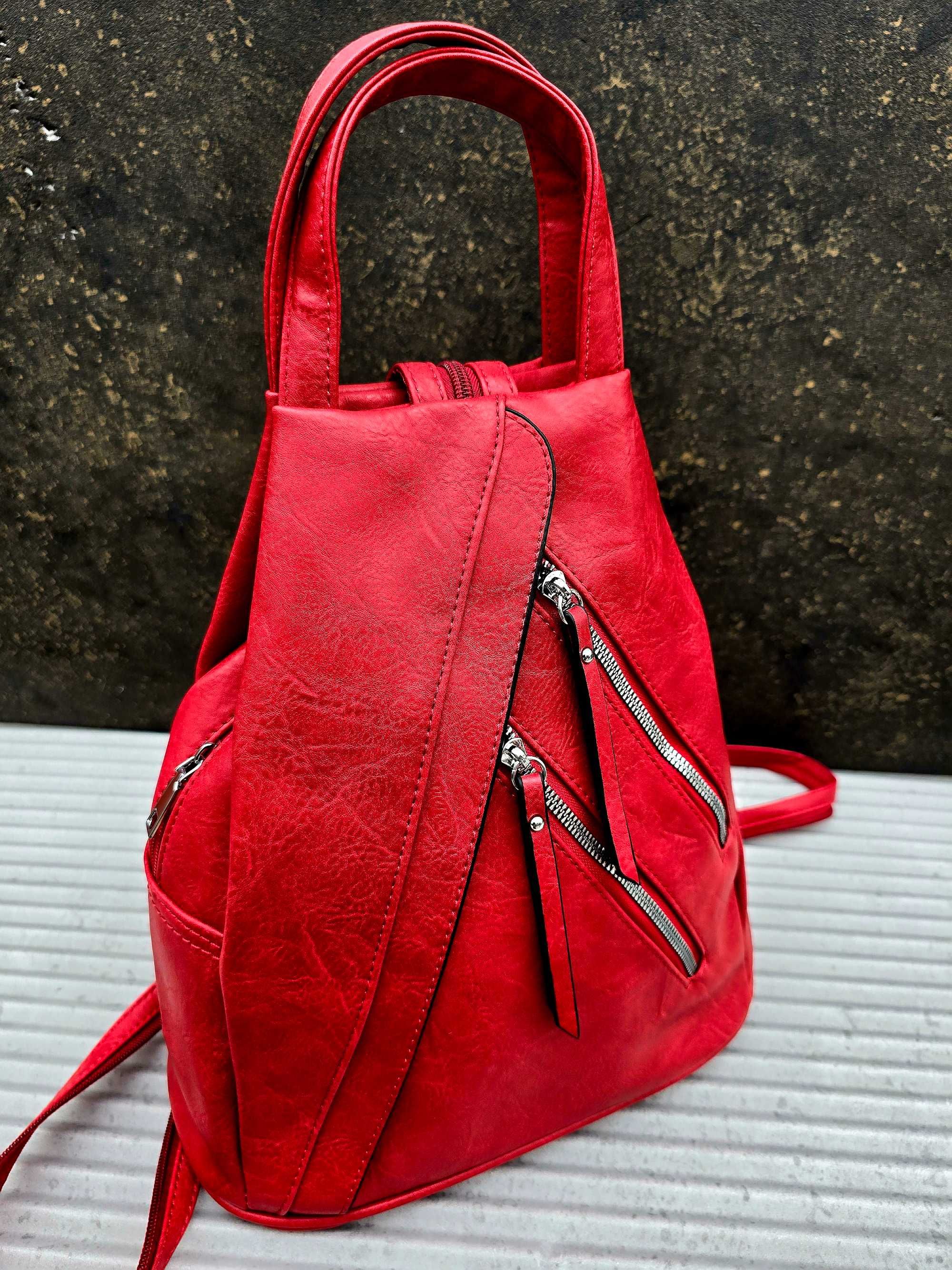 Czerwony elegancki plecak damski nowy Marco Contti