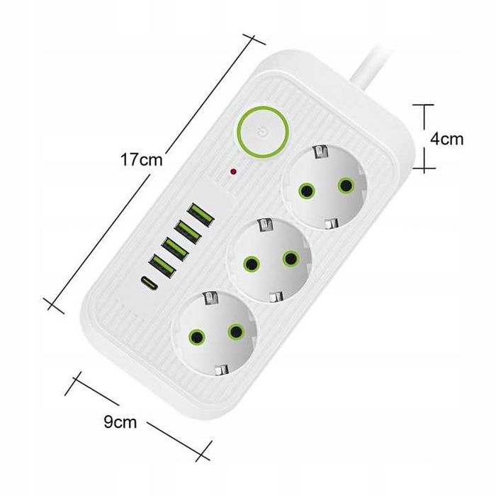 Listwa zasilająca przedłużacz 2m 3xgniazda 5x USB ładowarka włącznik