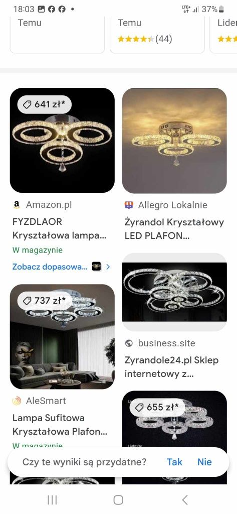 Lampa sufitowa led kryształki