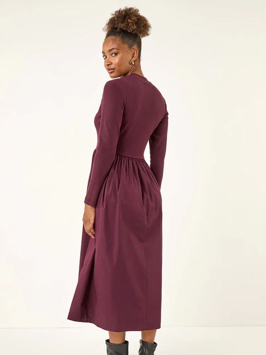 Длинное платье с рукавами свободное платье на осень бордова сукня міді