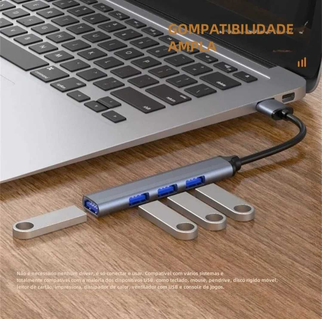 USB C HUB 3x portas USB 2.0 1x 3.0 Novo