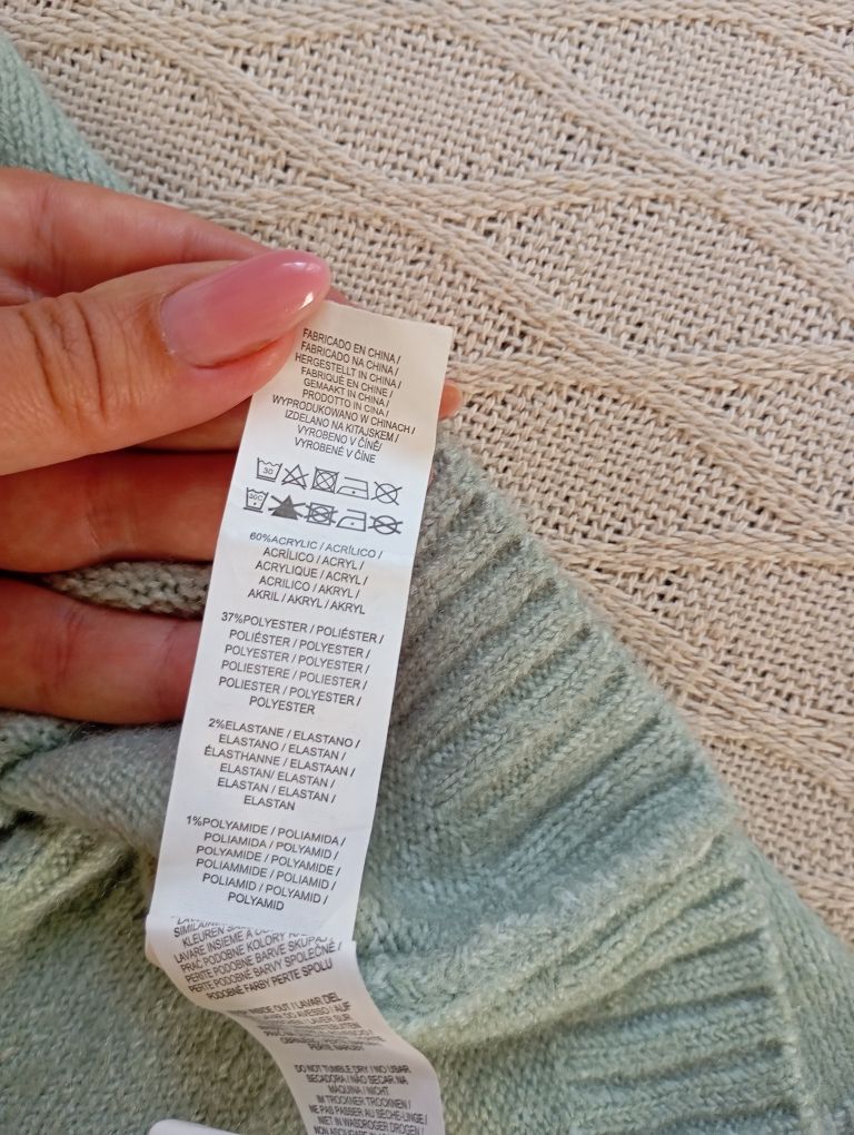 PRIMARK 5-6L miętowa żakardowa sukienka skandynawski wzór ciepła miękk