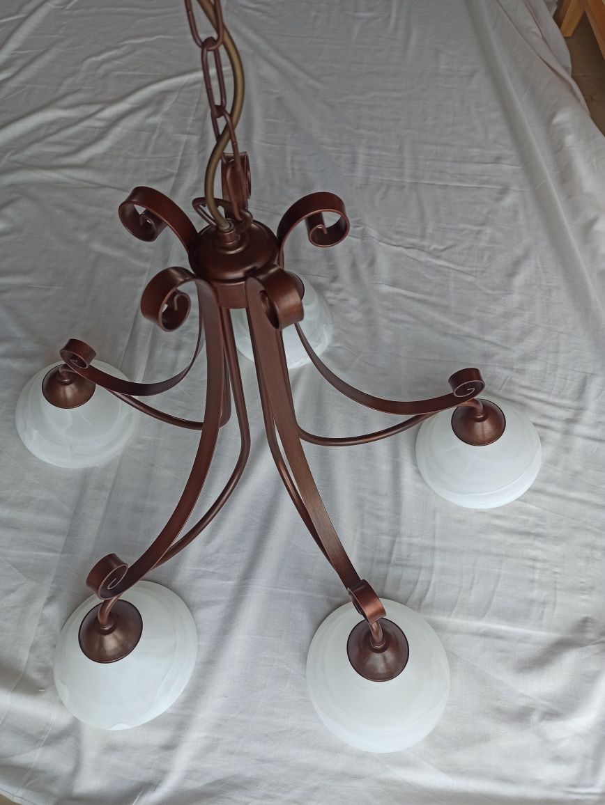 Żyrandol pięcioramienny lampa metal szkło