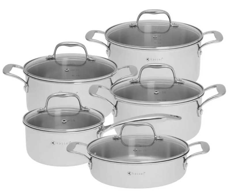 PROFESJONALNY Komplet Garnków KASSEL 10el. MAX Pojemność 5.4L