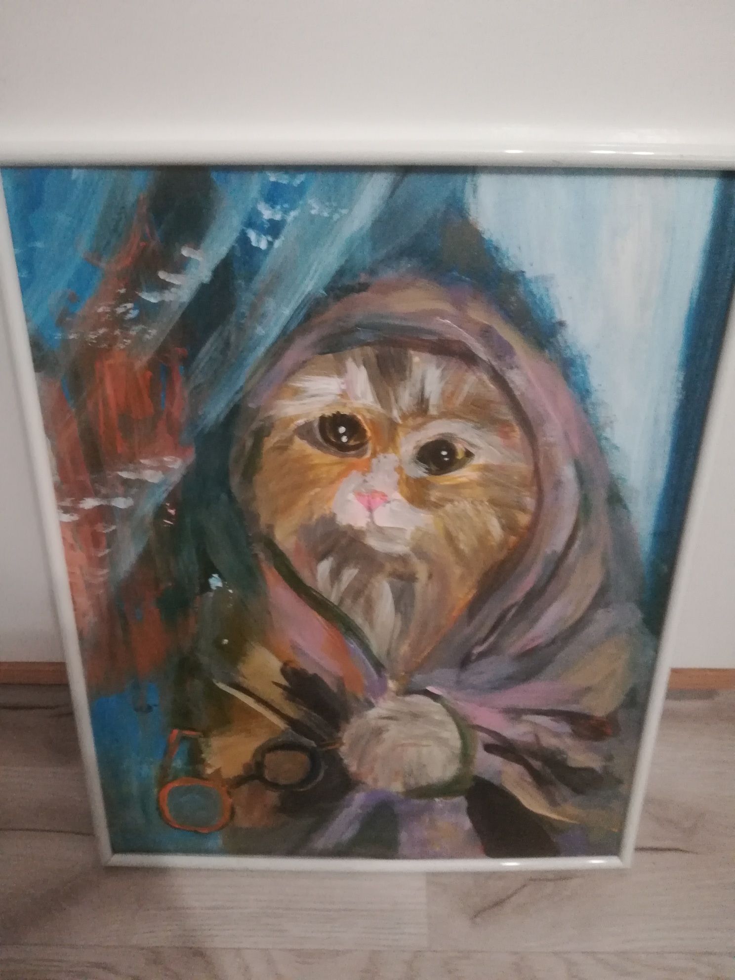 Obraz ręcznie malowany. Kot.