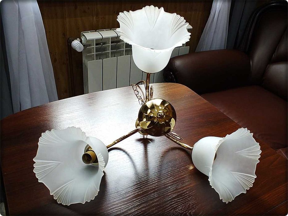 Złoty Żyrandol 3 - ramienny Lampa wisząca sufitowa Mosiądz