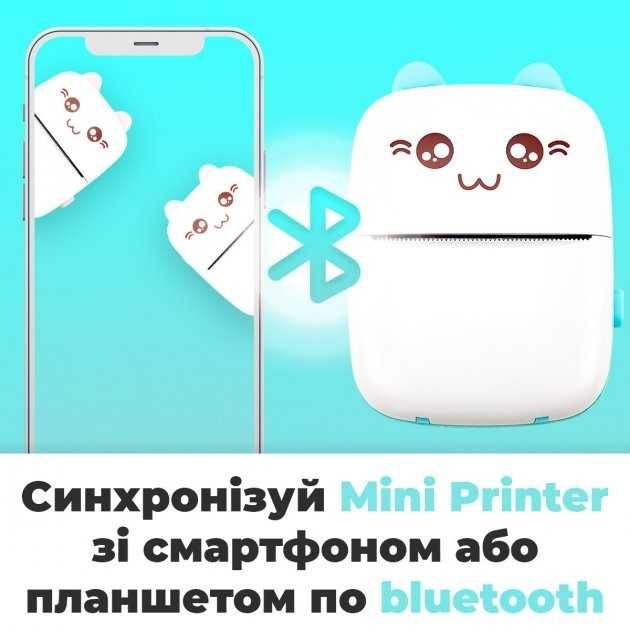 Міні термопринтер з вушками + 1 рулон, Синій
