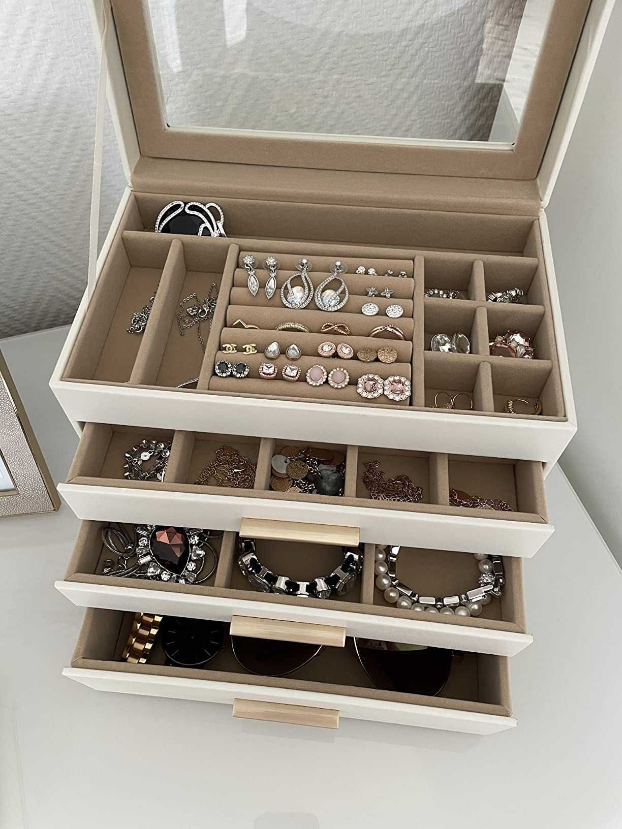 Duża szkatułka pojemny kuferek organizer na biżuterię