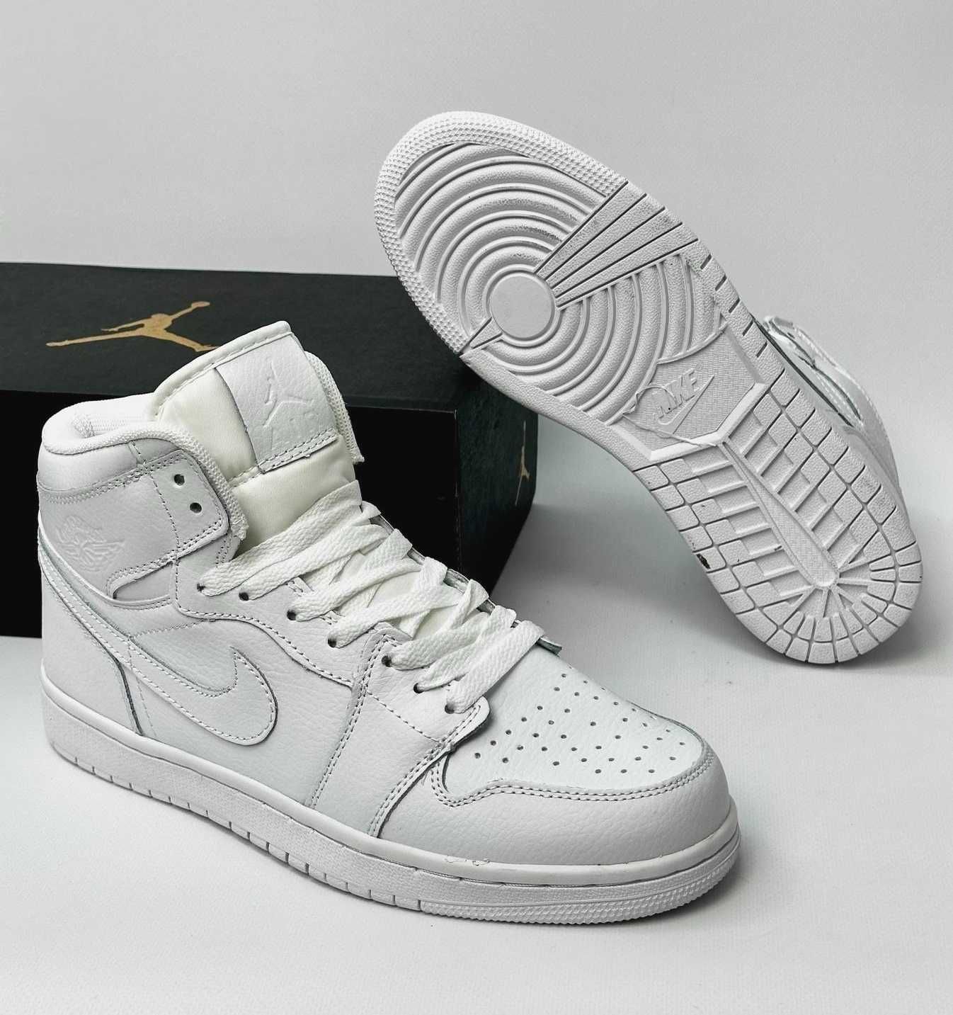 Мужские Кроссовки Найк Air Jordan белые высокие кожаные Nike
