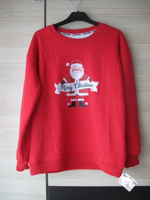 nowa ciepła bluza czerwona 164/170 S damska mikołaj zima