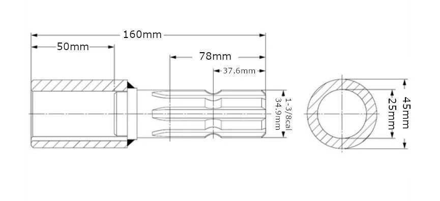 Adapter redukcja wałka WOM wewn. Ø 25 / 6 frezów 34,9mm