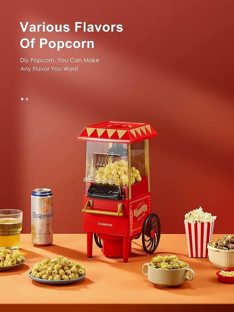 Cozeemax maszyna do popcornu w stylu retro, 1200 W,