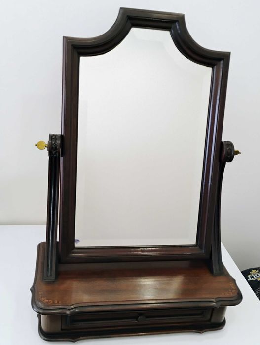Espelho toucador vintage em madeira maciça mogno