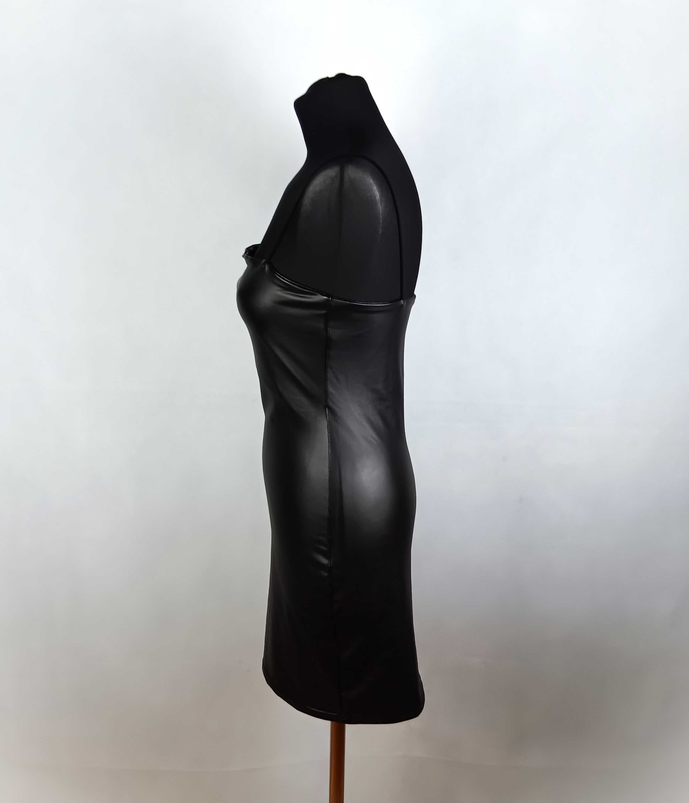 Nowa czarna krótka skórzana sukienka na ramiączka rozmiar M