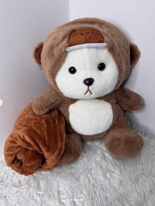 Плед-подушка игрушка 3в1 Мишка с капюшоном 40см