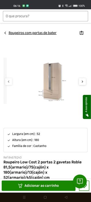 Roupeiro com 2 portas e 2 gavetas