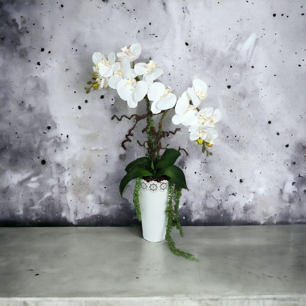 Biały Phalaenopsis storczyk x2 orchidea kwiat sztuczny kompozycja deko