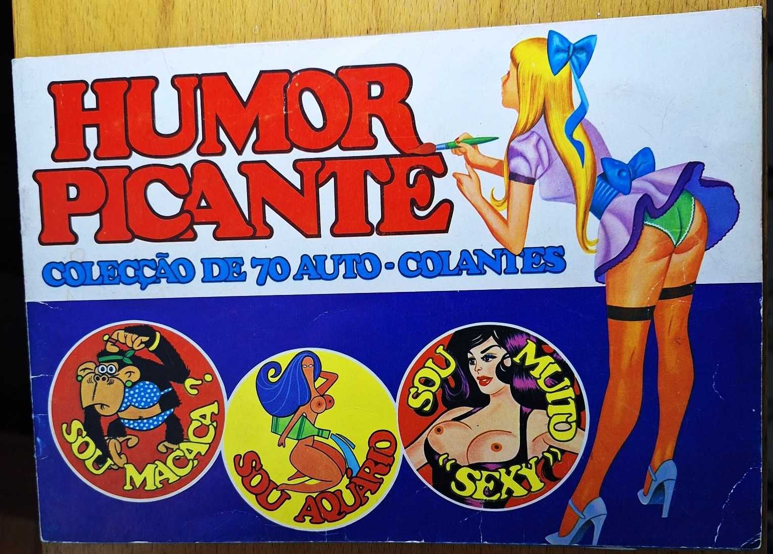 Caderneta com 70 auto-colantes da coleção Humor Picante, completa