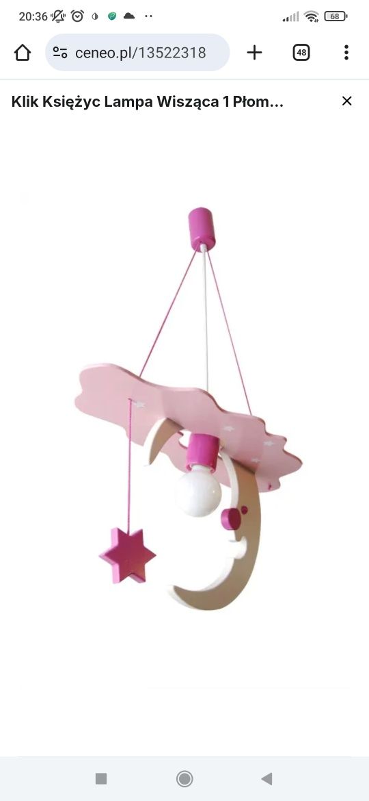 Klik Księżyc Lampa Wisząca 1 Płomienna Różowa