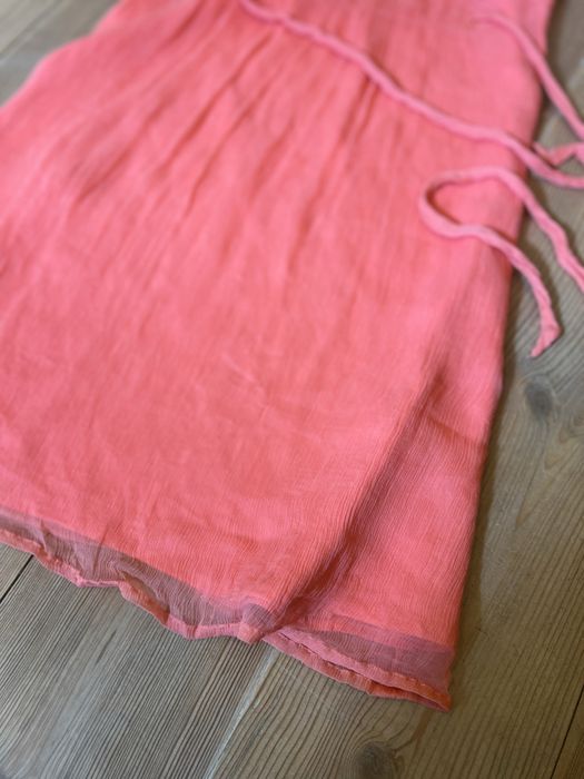 Sukienka jedwab 100% koralowa przed kolano napoleonka romantyczna