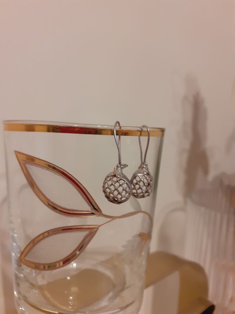 Srebrne kolczyki retro wiszące koszyczki Silver earrings retro jewerly