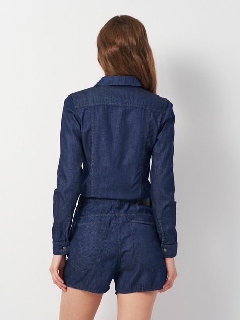 Джинсовий жіночий короткий комбінезон з коміром g-star raw