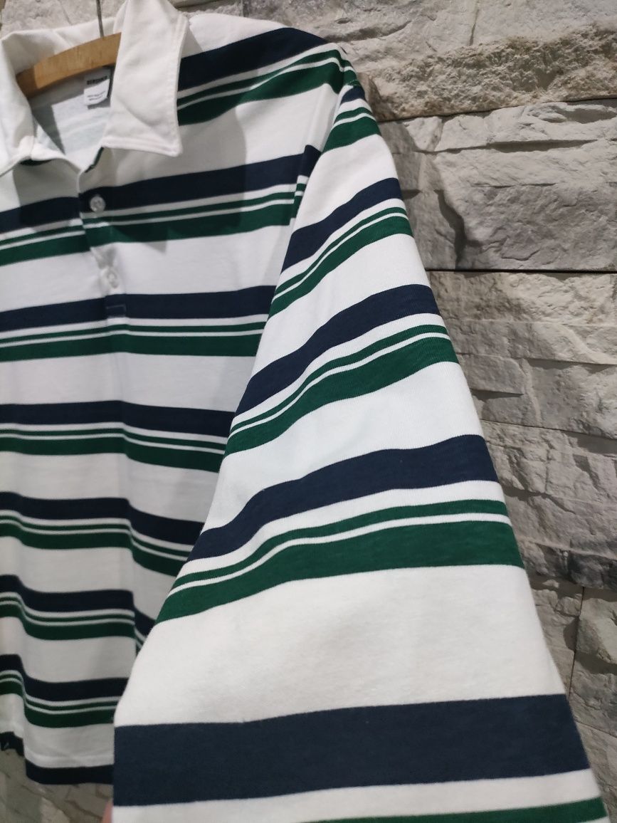 Bershka Top bluzka polo oversize w stylu rugby w zielone paski XS