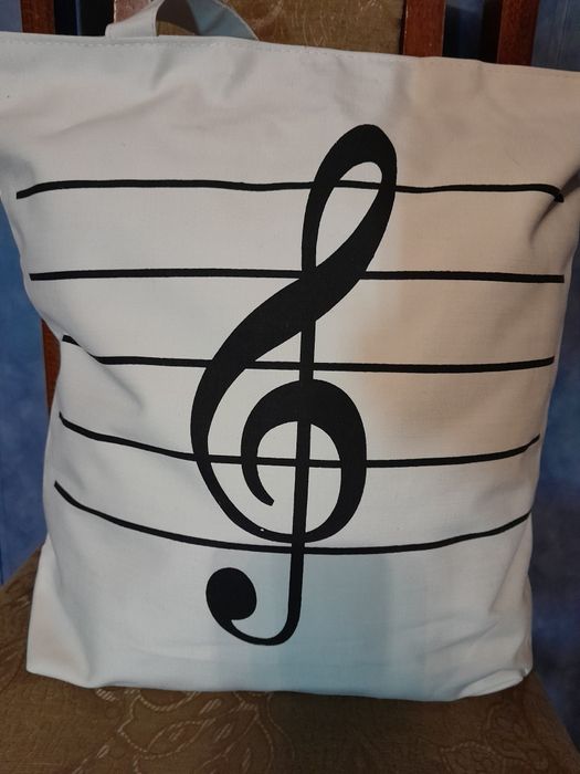 Nowa torba shopper pojemna z nutka biała na zamek