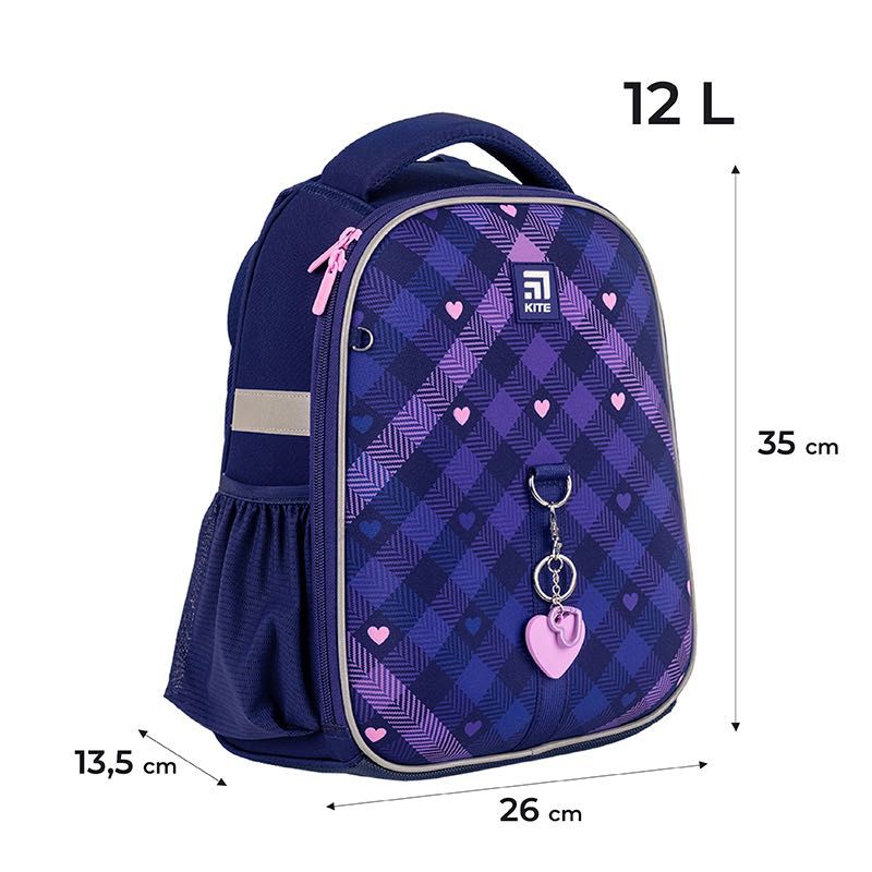 Рюкзак шкільний каркасний Kite  Check and Hearts + пенал + папка