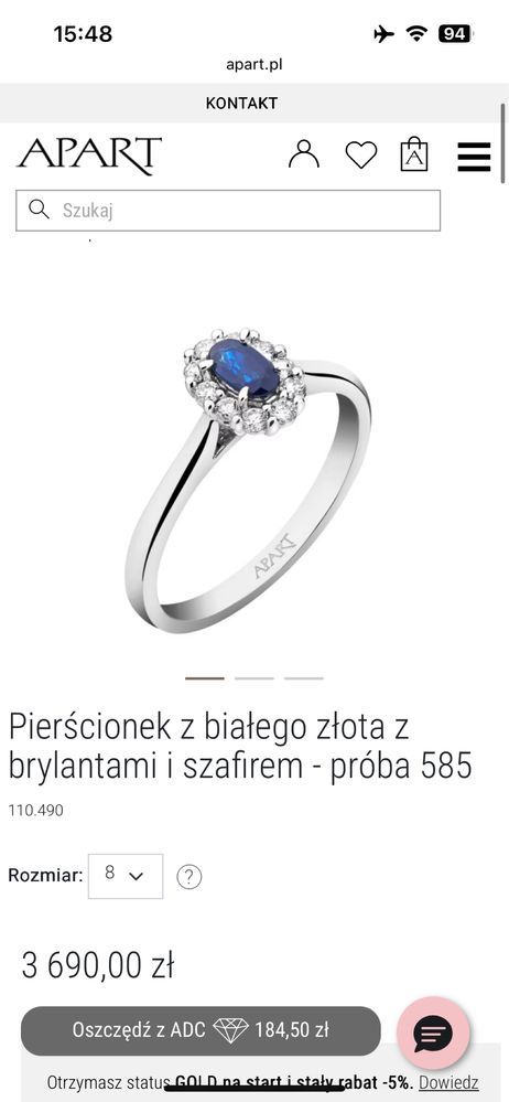 pierscionek białe złoto 585,diamenty,szafit