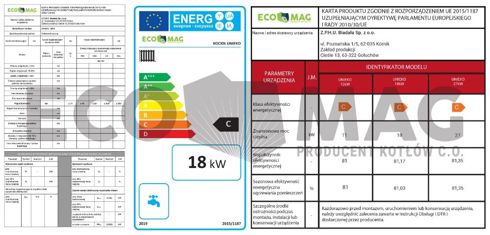 Kotły węglowe UNIEKO 18kW piec, kocioł 5 KLASA ECODESIGN