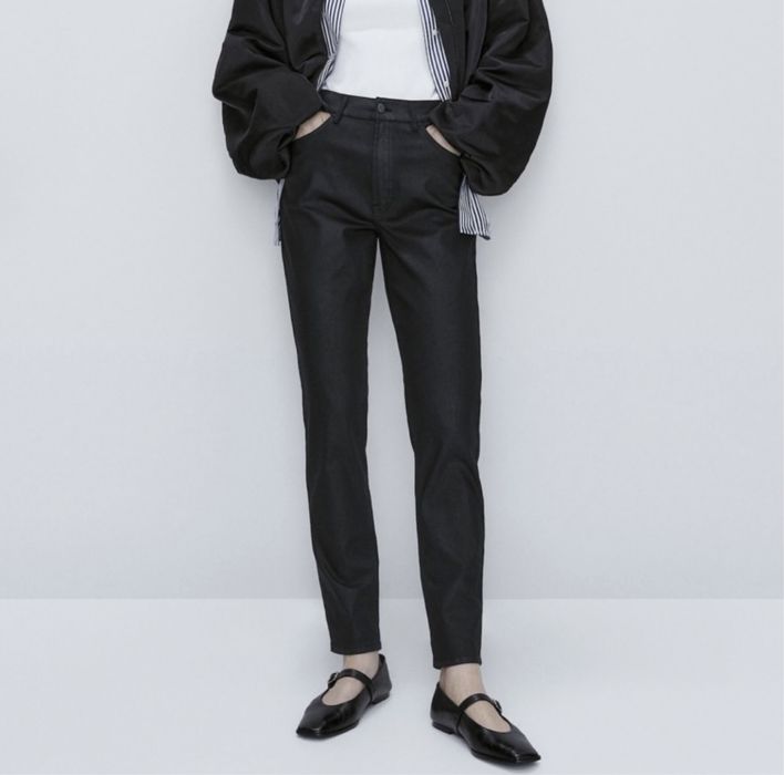 Женские кожаные брюки штаны Massimo Dutti S/M с напылением под кожу
