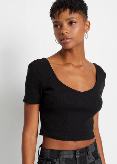 B.P.C krótka bluzka czarna prążkowana ^40/42