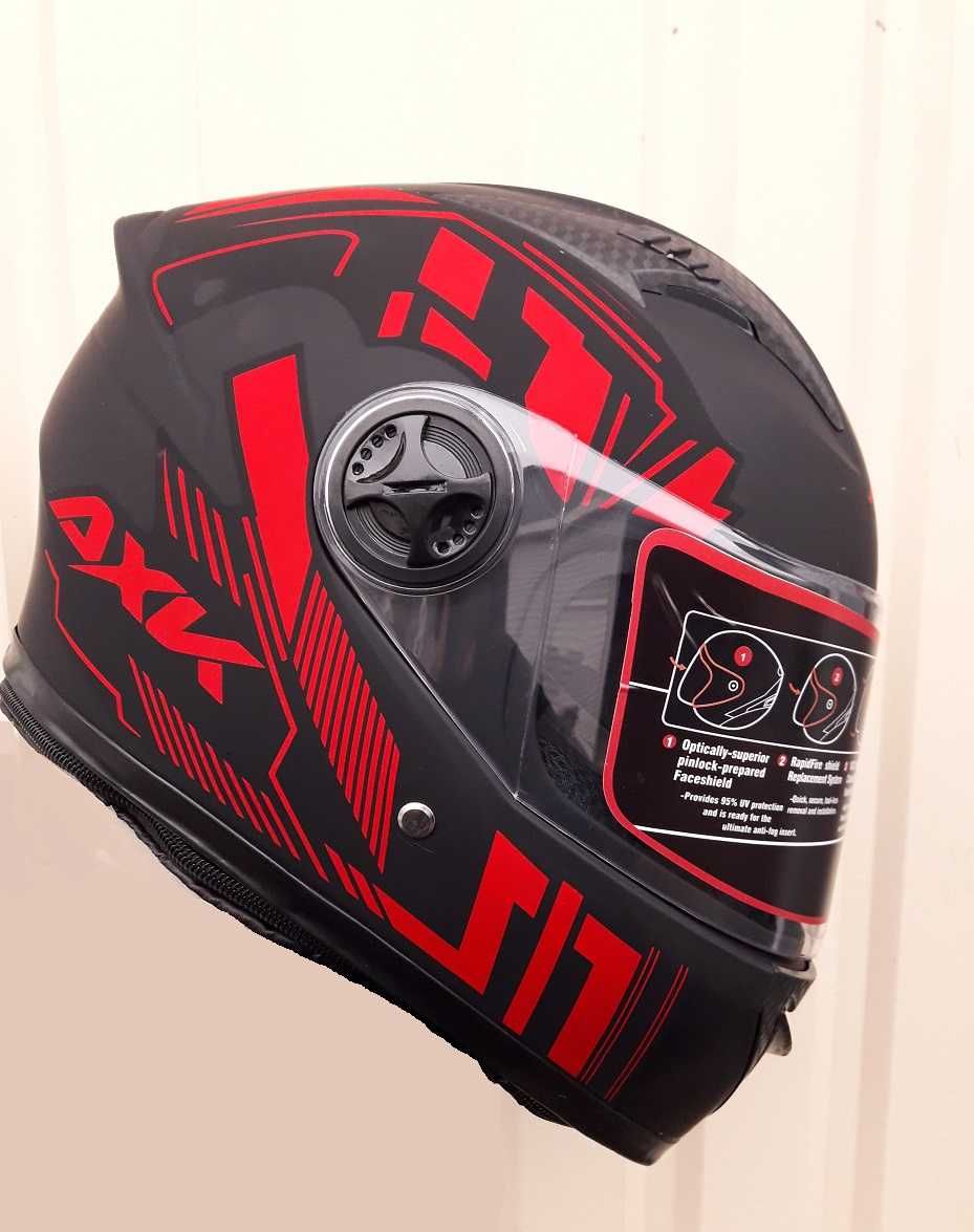 Шлем интеграл красный AXK матовый с воротником и очками
