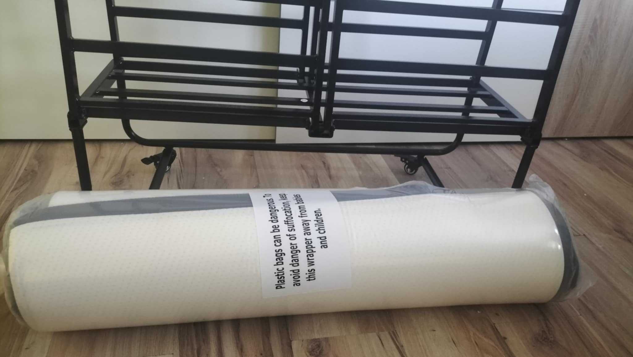 ŁÓZKO składane metalowe turystyczne polowe 200x90 z materacem