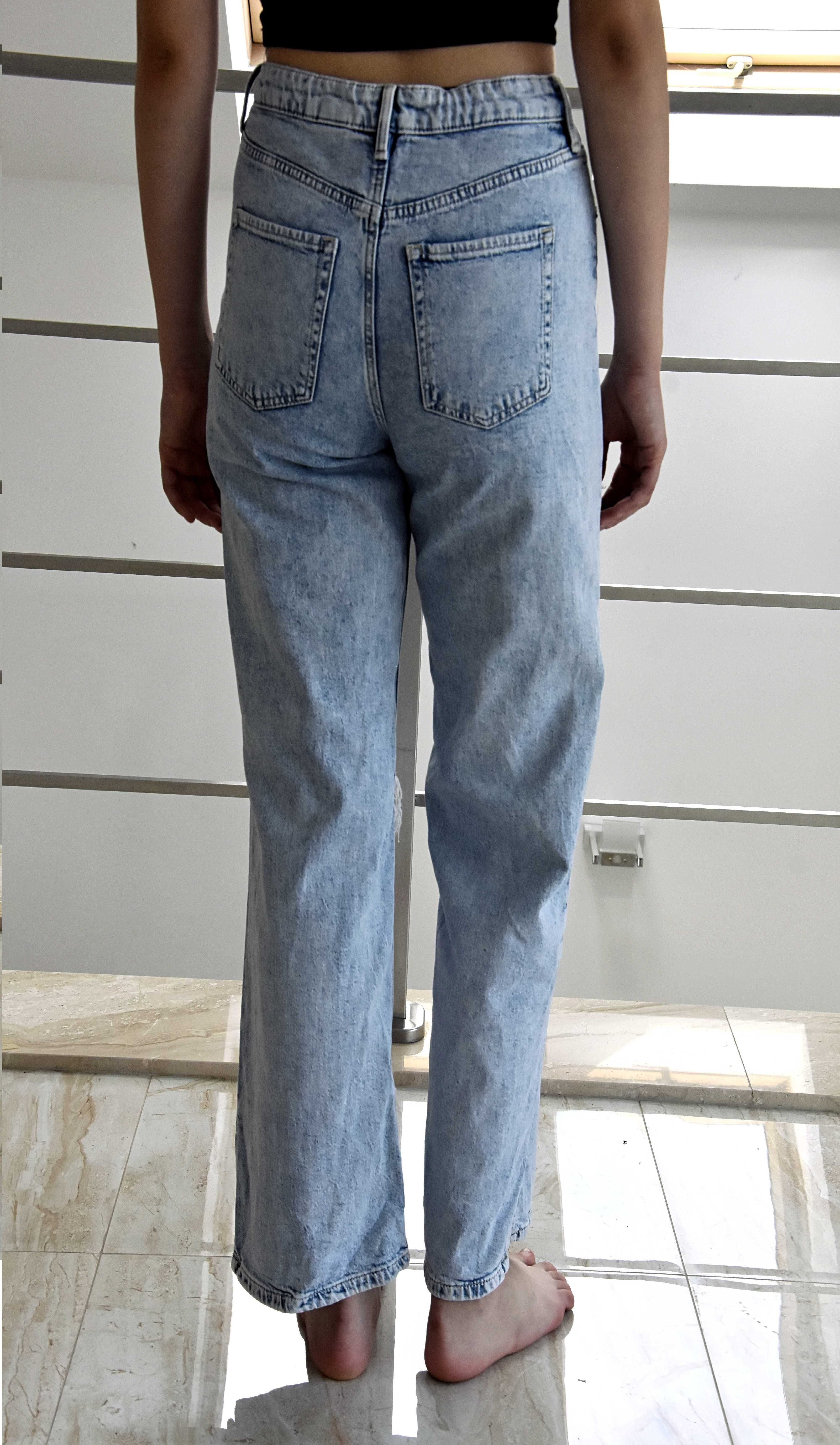 Spodnie jeansy H&M szerokie nogawki wysoki stan dziury 152cm 11-12 lat