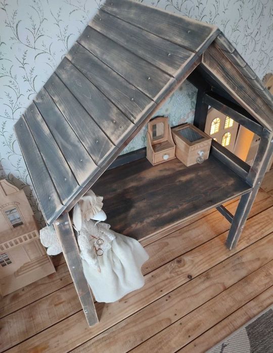 Biurko dziecięce domek drewno drewniane retro