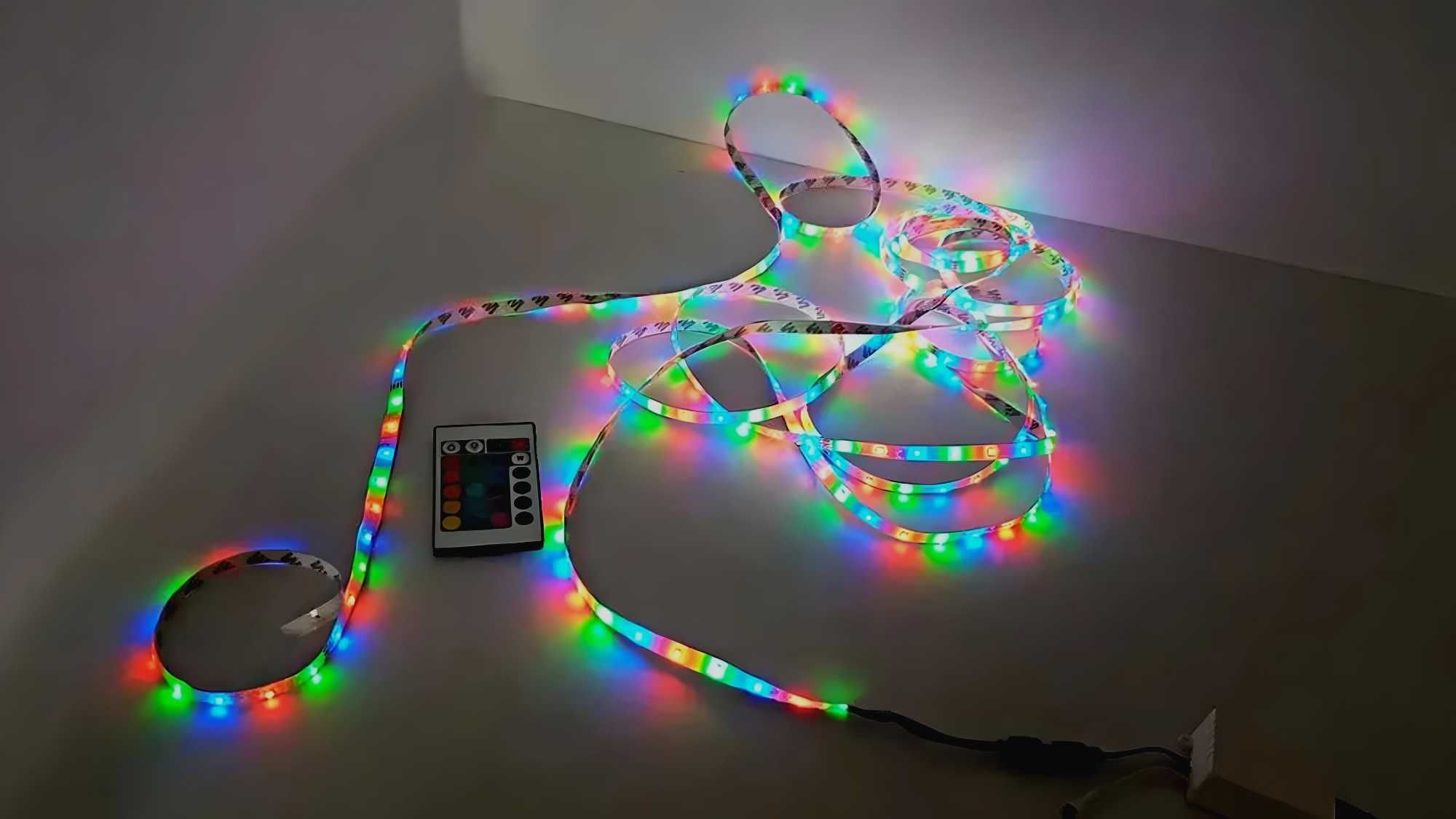 Світлодіодна стрічка багатобарвна RGB 5м Led з пультом