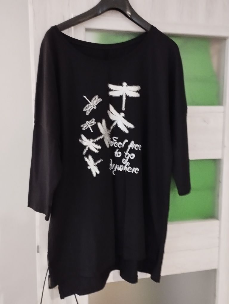 Czarna tunika,srebrna aplikacja ważki 2XL