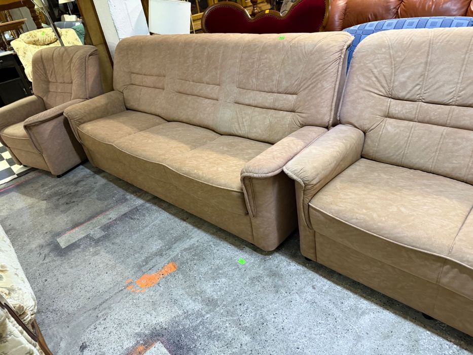 Wypoczynek z Niemiec beżowy 3+2+1 sofa + fotel DOWÓZ DO DOMU