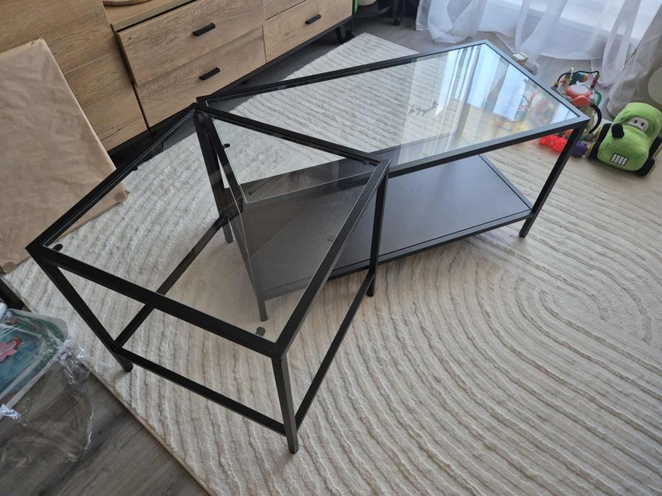 Stolik kawowy ikea podwójny szkło czarny loft