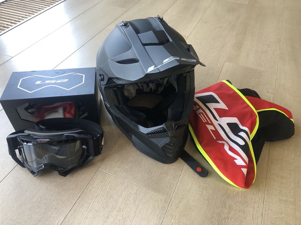 Kask + gogle LS2 MX437  MATT BLACK XL
