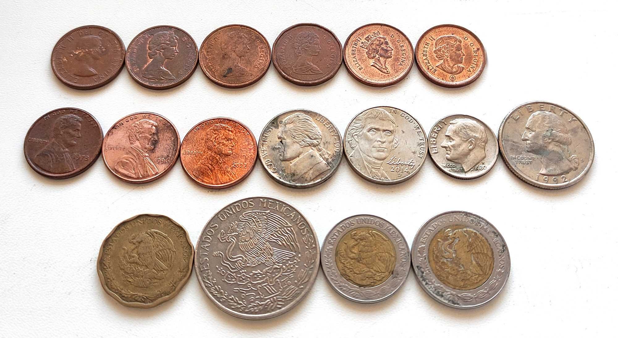 Монеты Северной Америки (Канада, США, Мексика), 17 шт