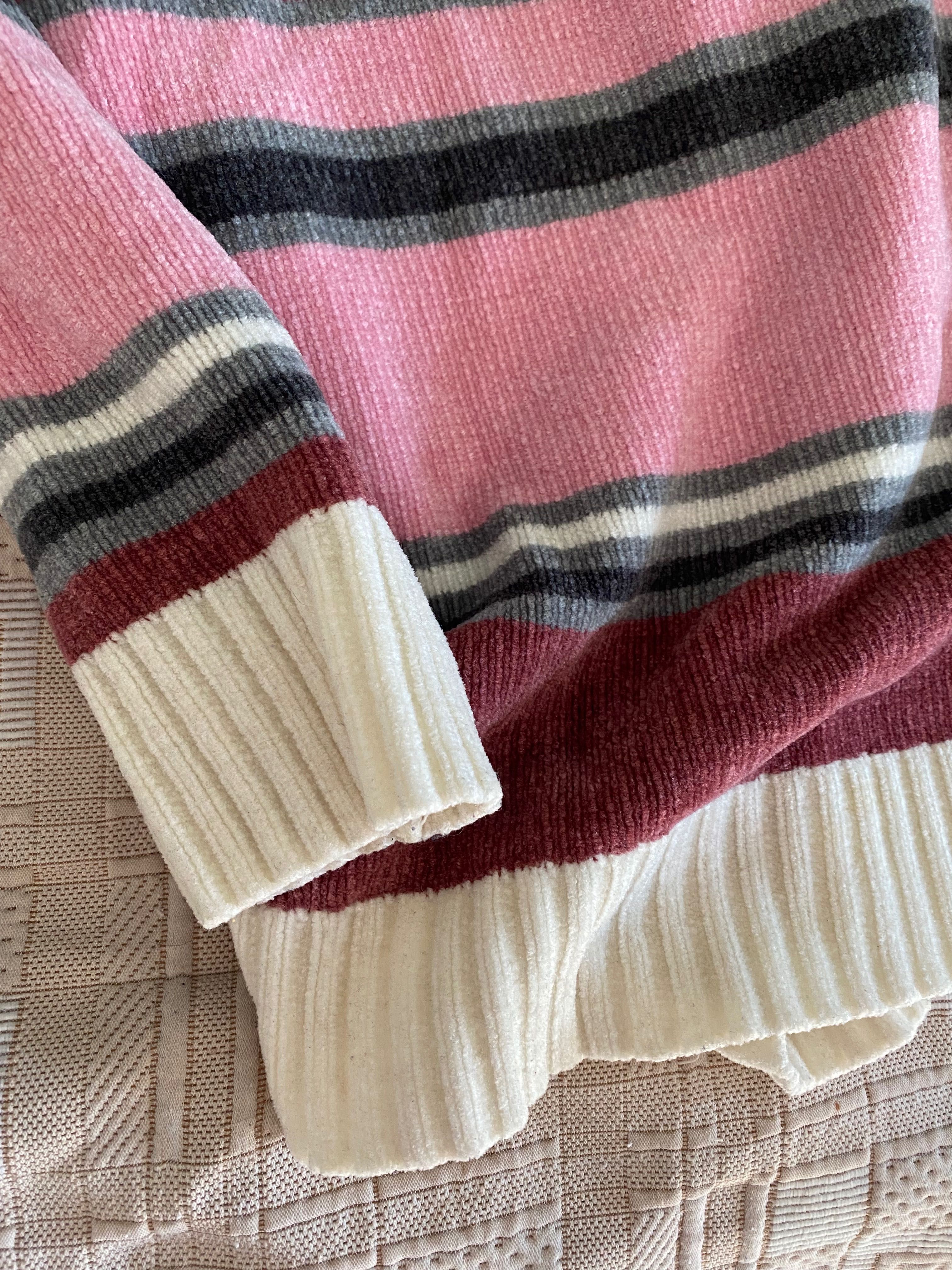 Gruby luźny sweter golf w paski